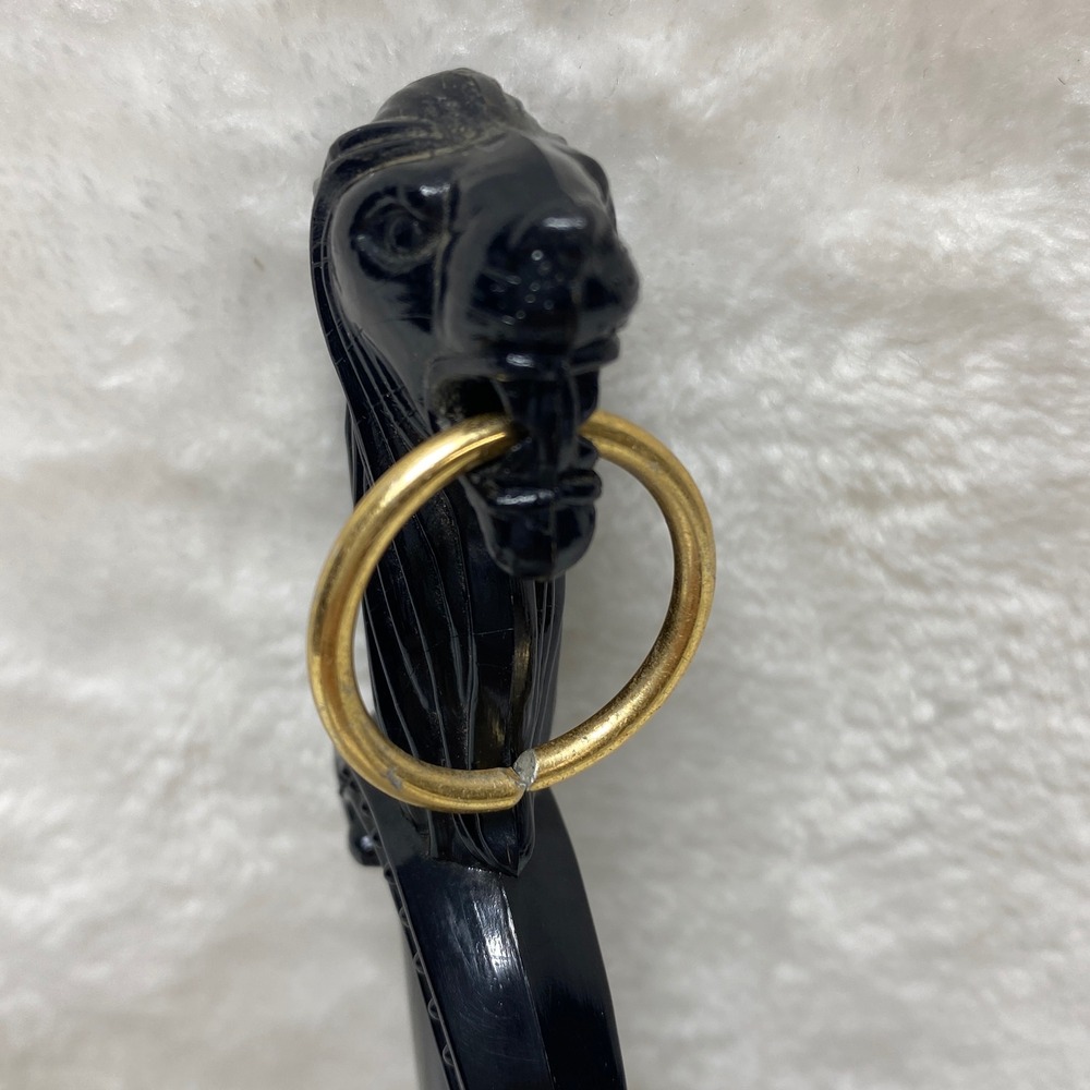 VTG Black Bakelite Lion's Head Shoe Horn Brass Ring Decorative Handle Japan - Picture 9 of 12